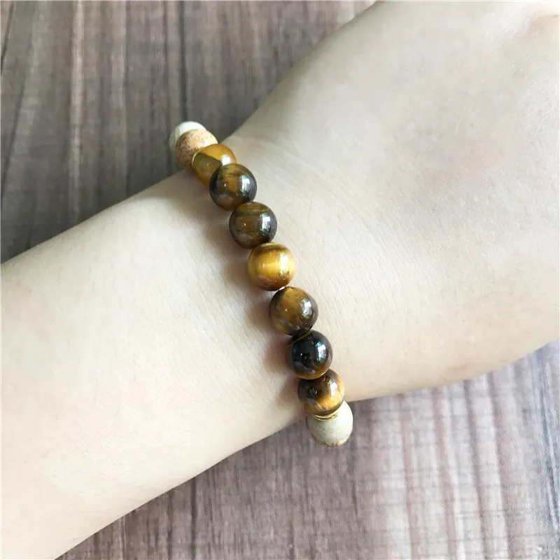 8MM Natürliche Bild Jaspers & Tiger Eye Armband Mode männer Yoga Armbänder Handgelenk Armband Jungen Geschenk