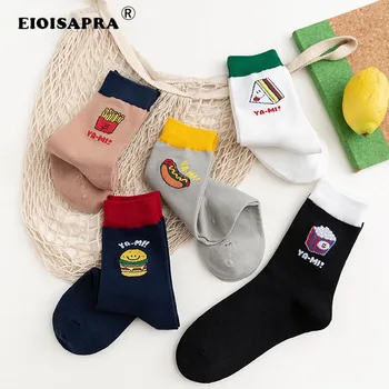 

Autumn/Winter New Product Pure Color Women Socks Creative Lovely Cartoon Embroidery Hamburgers Hot Dog Frie Colorful Cotton Sox