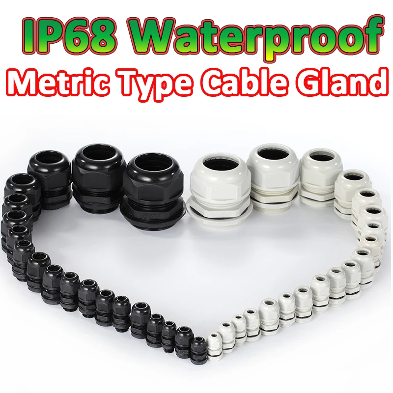 10Pcs IP68 Waterproof Cable Gland PG7 PG9 PG21 M12 M16 M20 M24 M25 M27 M30 Metric Joints Nylon PA Flame Retardant Wire Connector
