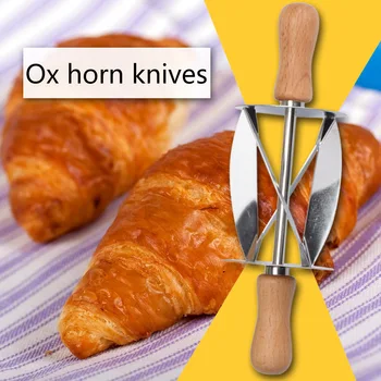 

Durable Stainless Steel Croissant Bread Peeler Cutter Rolling Wheels Wooden Handle Kitchen Bakeware Baking Pastry Tool