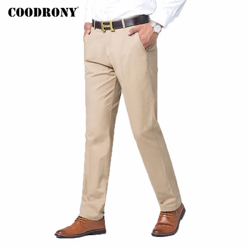 

COODRONY Brand Mens Pants Spring Autumn Business Casual Straight Trousers High Quality 100% Pure Cotton Pant Men Plus Size C9004