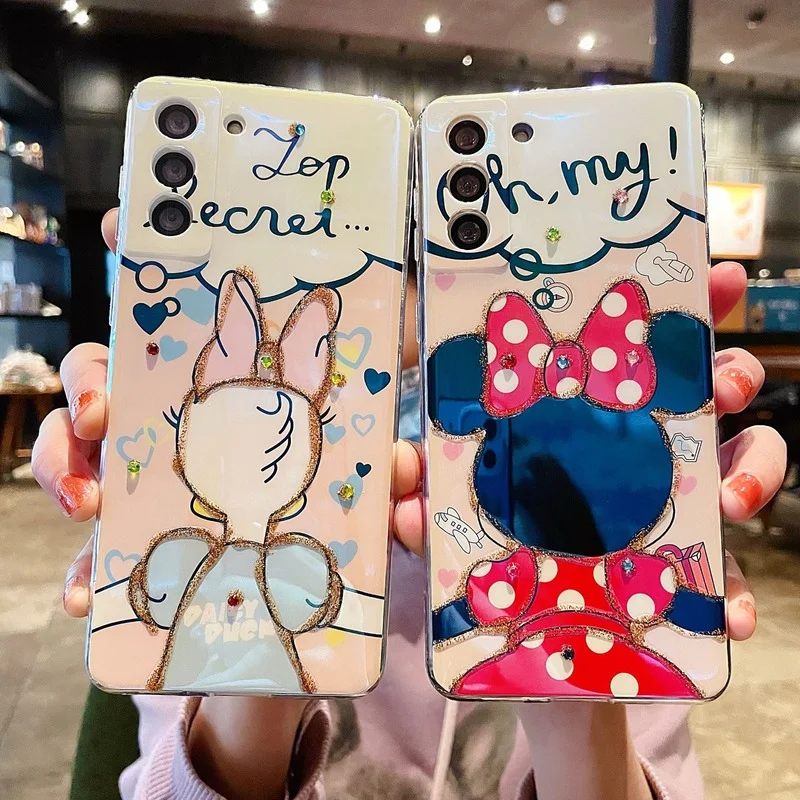 Disney cartoon Minnie Blue Ray Phone Case For Samsung Galaxy S20 S21Ulta Note20 plus S20Fe S10 point drill soft cover | Мобильные