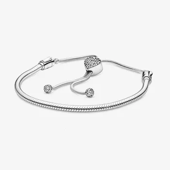 

100% 925 Sterling Silver Pan Bracelet Self Adjusting Heart Button Pan Bracelet Is The Most Popular Gift For Women