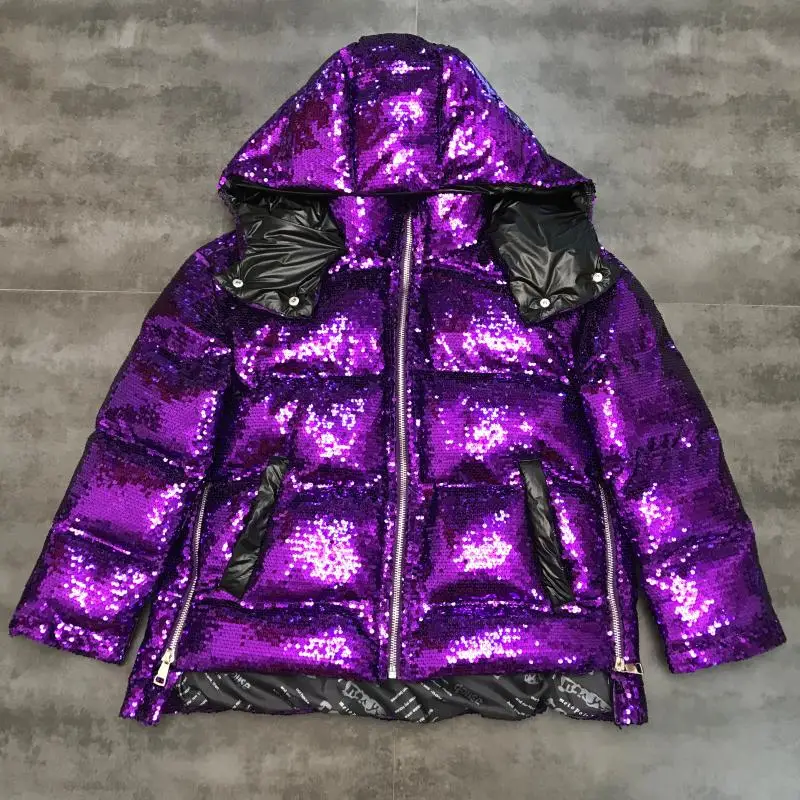 

Sequin Parka Women Winter Jacket Hooded Parka 2019 Winter New Full of Glittering Sequins Hooded Warm Bread Clothes Cotton Padded
