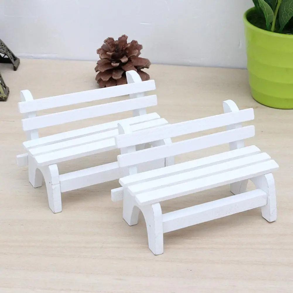 

Micro Landscape Creative bench Miniature white Chair Mini Lovely Bench Garden Landscape Ornaments Garden Bonsai Decoration