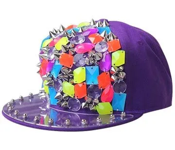 GBCNYIER крутая шляпа для танцевального шоу с заклепками в стиле хип-хоп спортивная Солнцезащитная шапка для отдыха на открытом воздухе шапка для паркура Модный молодежный козырек - Цвет: Фиолетовый