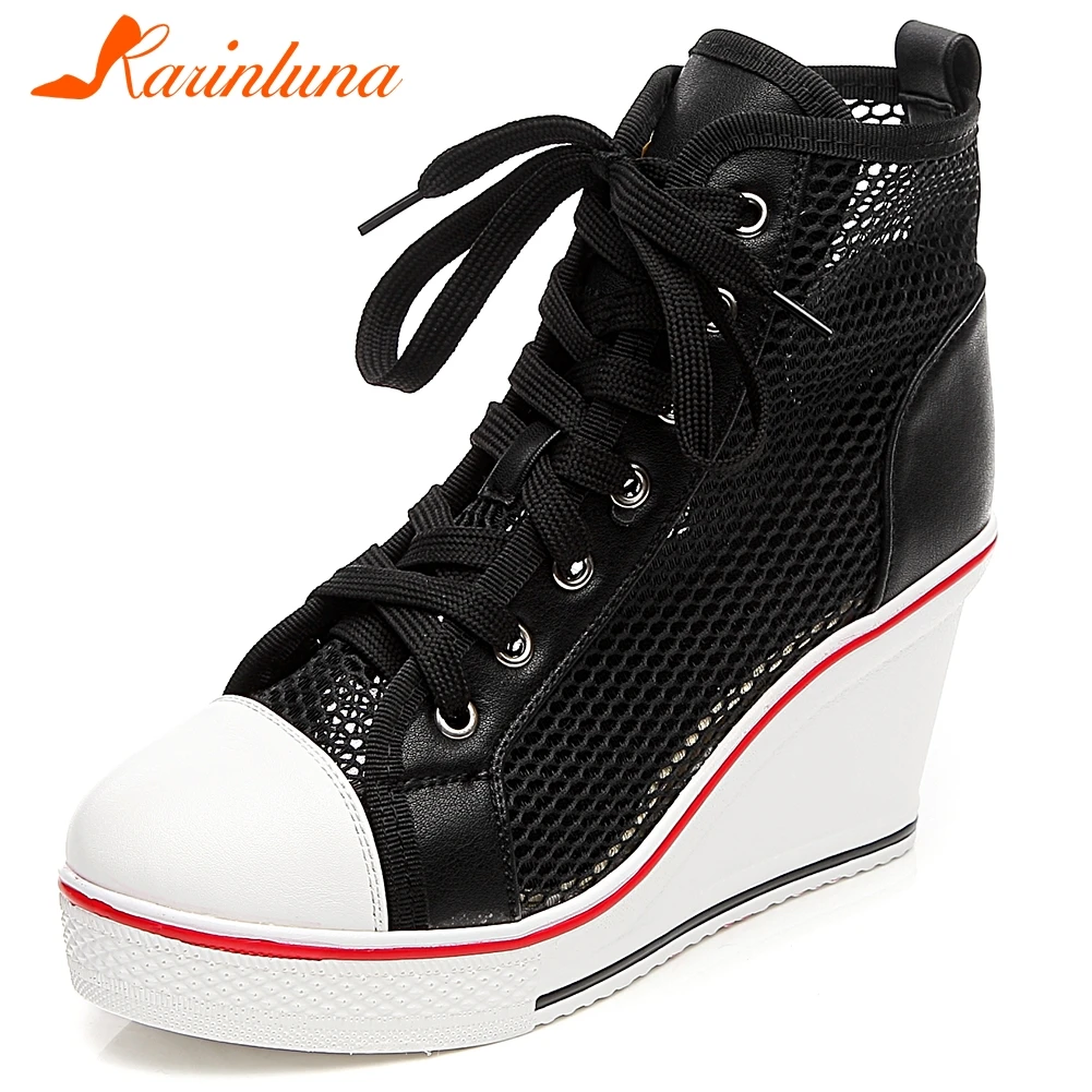 

Karinluna New Arrivals 2020 Wedges High Heels Shoes Woman Pumps Female Lace-Up Platform Summer Pumps Women Shoes Footwear