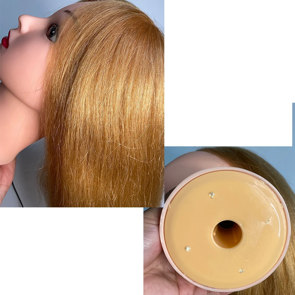 Practice Head Hairdresser Hair Doll Mannequin Head for Hairstyles With 100% Real Hair Honey Blonde Natural Hair 60 cm For Women images - 6