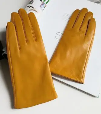 yellow Женские осенне-зимние из натуральной овчины кожаная перчатка Женские зимние из натуральной кожи короткие перчатки для вождения r712 - Цвет: yellow