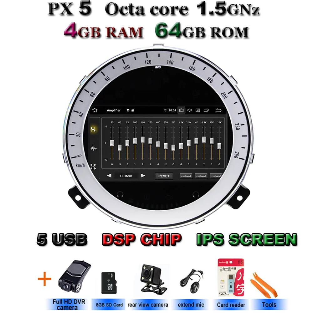 Android 9,0, 4 ГБ, 64 ГБ, DSP ips Автомобильный DVD плеер для автомобиля DVD плеер стерео для BMW Mini Cooper Countryman 2011 2012 2013 радио gps - Цвет: DSP-IPS-PX5CAM