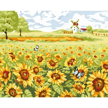 

Sunflower DIY Painting By Numbers With Frame For Adults Landscape Oil Painting Linen Landscape Plants Flowers Color With Digital