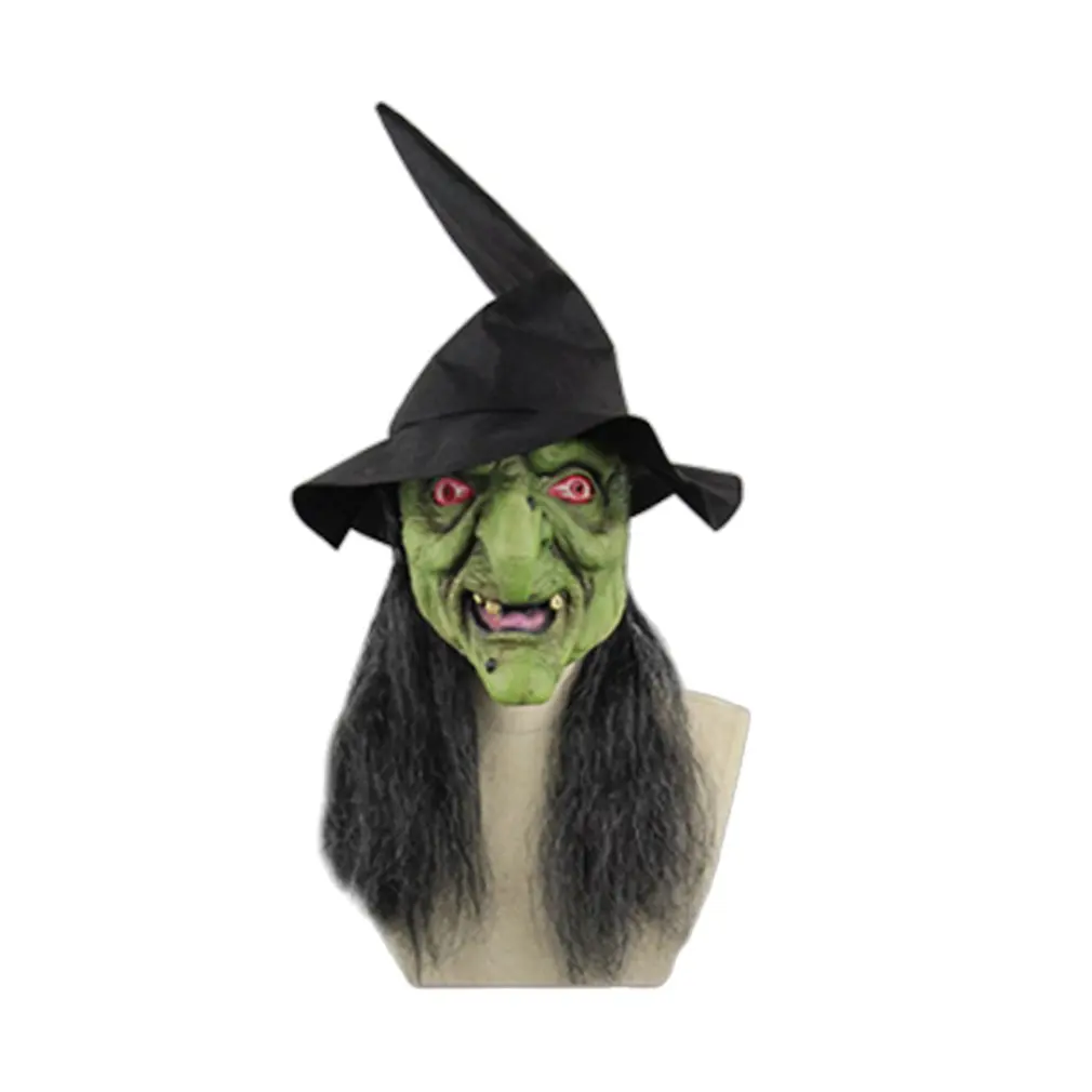

Halloween Long Hair Face Mask Horror Witch Face Scary Latex Headband Hat Dance Party Performance Props
