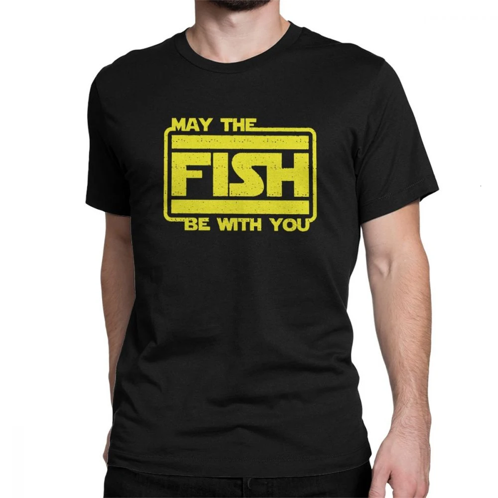 

Tyburn Fish Be With You T-Shirts Men's Bass Ice Fishing Fisher Short Sleeve Casual Tees Round Neck Cotton Clothes Plus Size