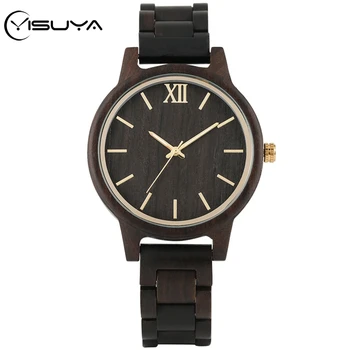 

YISUYA Full Ebony Wooden Women Watches Elegant Unique Wood Bangle Women's Quartz Wristwatches Reloj femenino Male Clock 2020