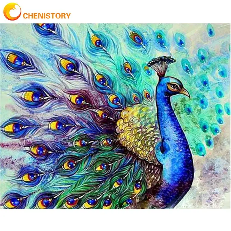CHENISTORY безрамный Павлин Животные DIY Набор для рисования по номерам