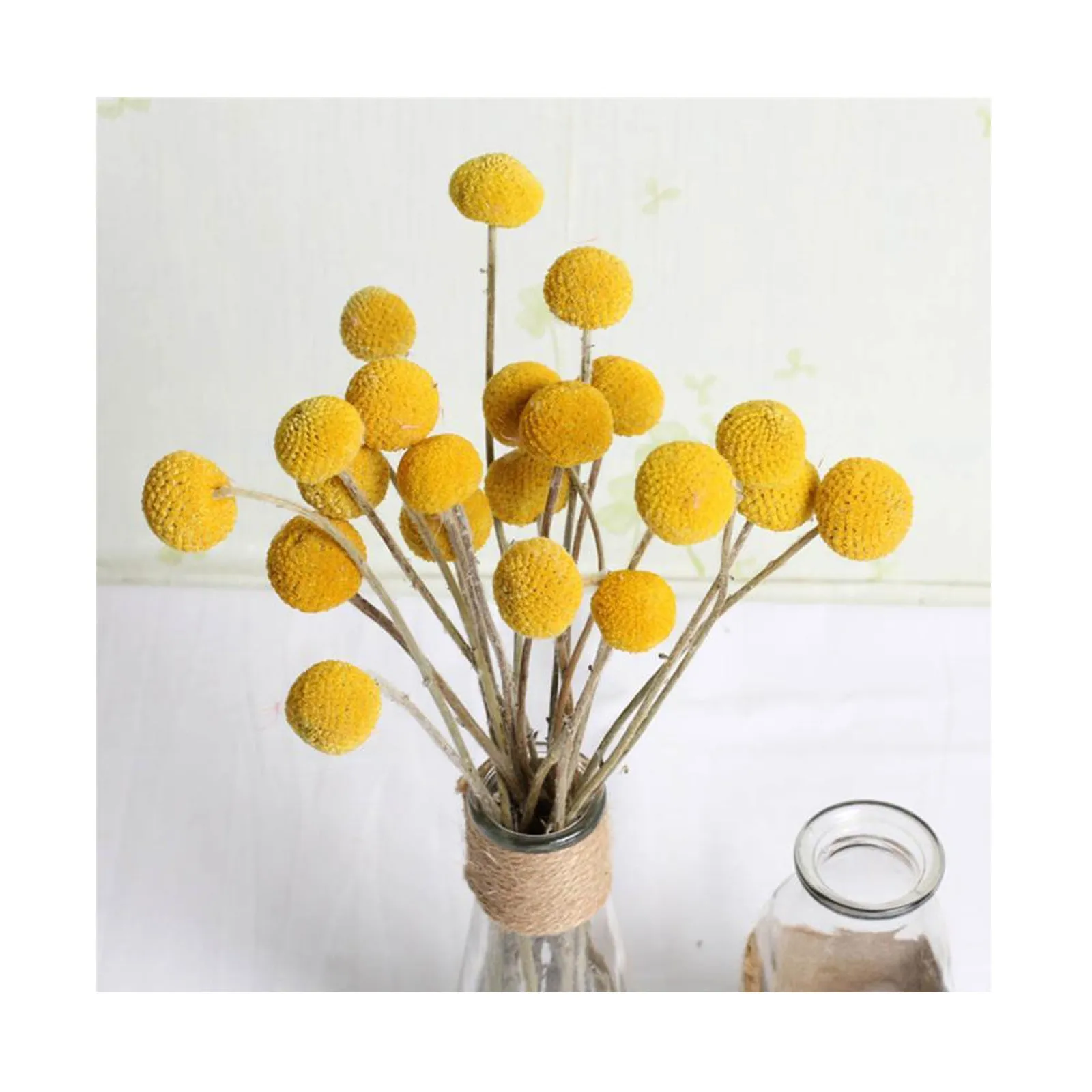 30pcs Dried Craspedia Dried Flowers Billy Button Balls Artificial Flowers Fake Silk Yellow