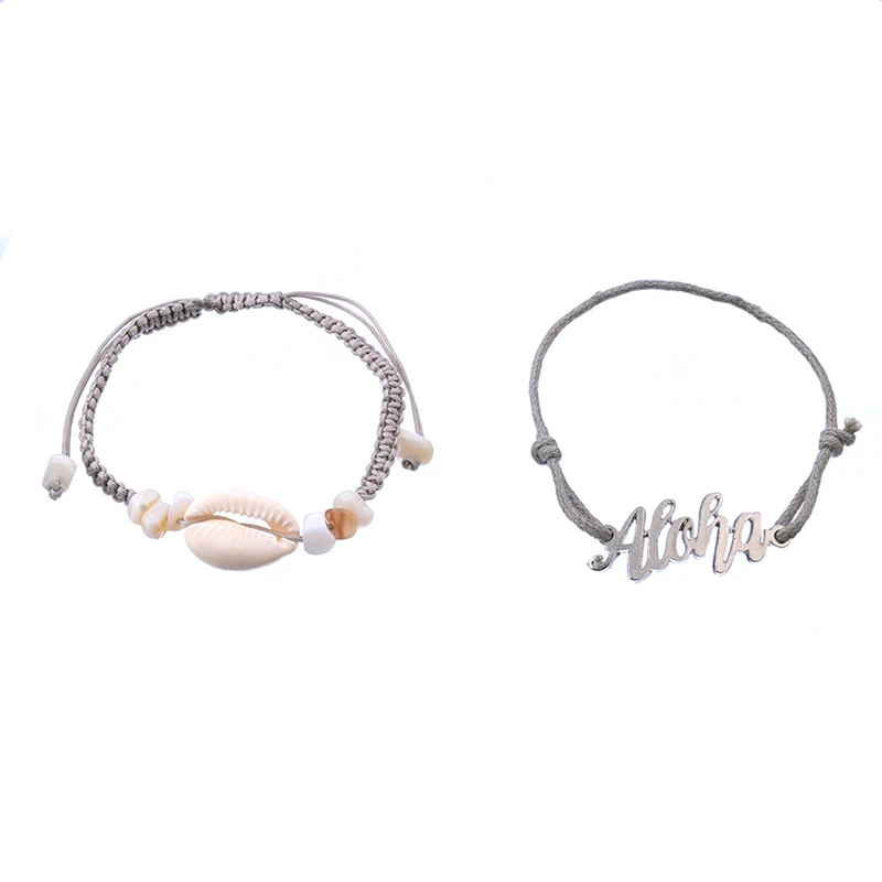 2Pcs/Set Fashion Shell English Alphabet hand-woven Bracelet Set For Women Jewelry Party Beach Chain Gift | Украшения и аксессуары