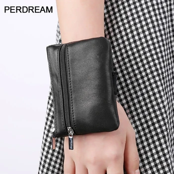 

PERDREAM Wrist bag leather key case creative mini coin purse 100% leather short wallet zipper coin bag