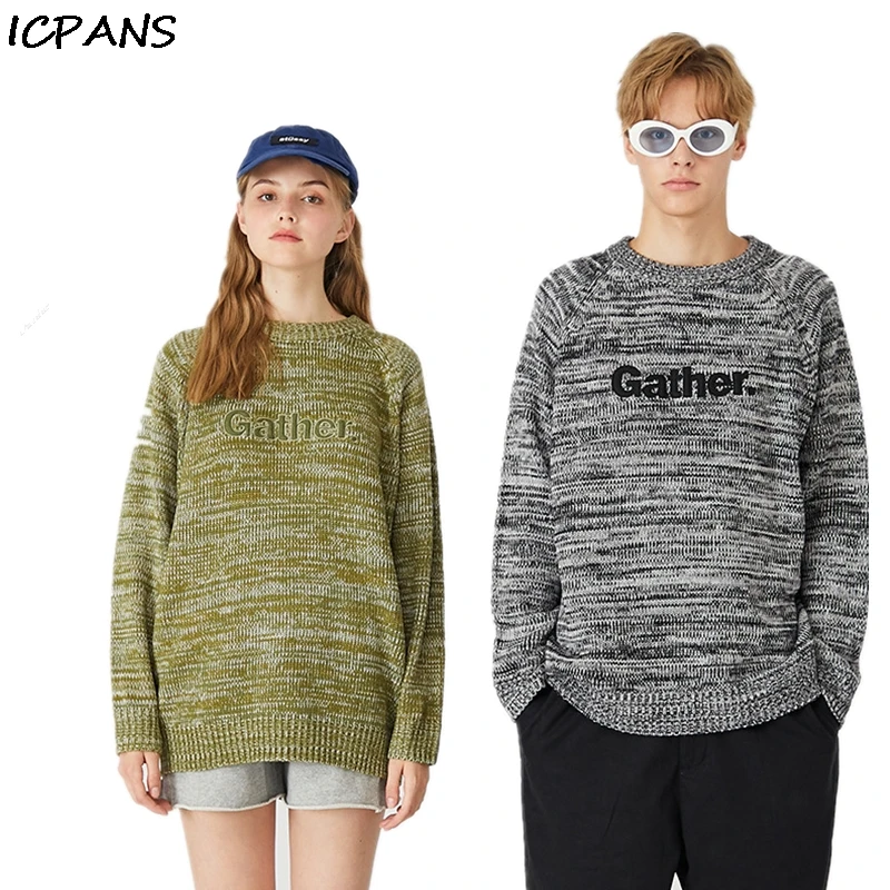 ICPANS/Хлопковые пуловеры с круглым вырезом и буквенным принтом для мужчин и женщин; свободные мужские свитера в стиле хип-хоп