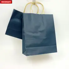 100X Заказная печать крафт-бумаги переносные бумажные мешки с логотипом Экологичная хозяйственная сумка темно-синего цвета