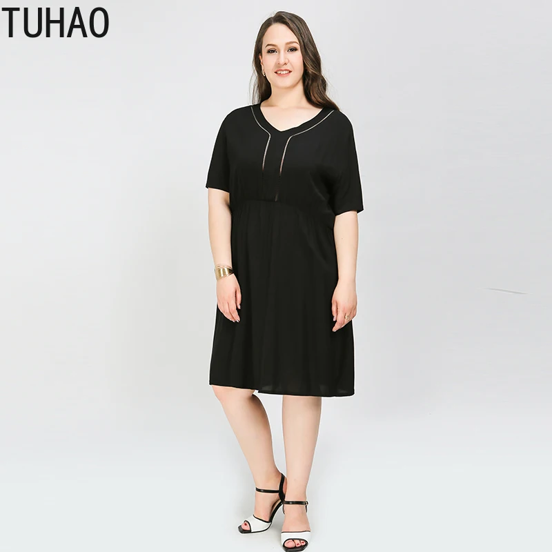 Женские повседневные платья для мам TUHAO черные офисные большого размера 8XL 7XL 6XL