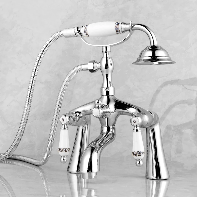 Golden，Silver，Black Brass Bathroom Clawfoot Bathtub Shower Faucets Basin Sink Mixer Tap Tub Faucet & Hand Shower 5