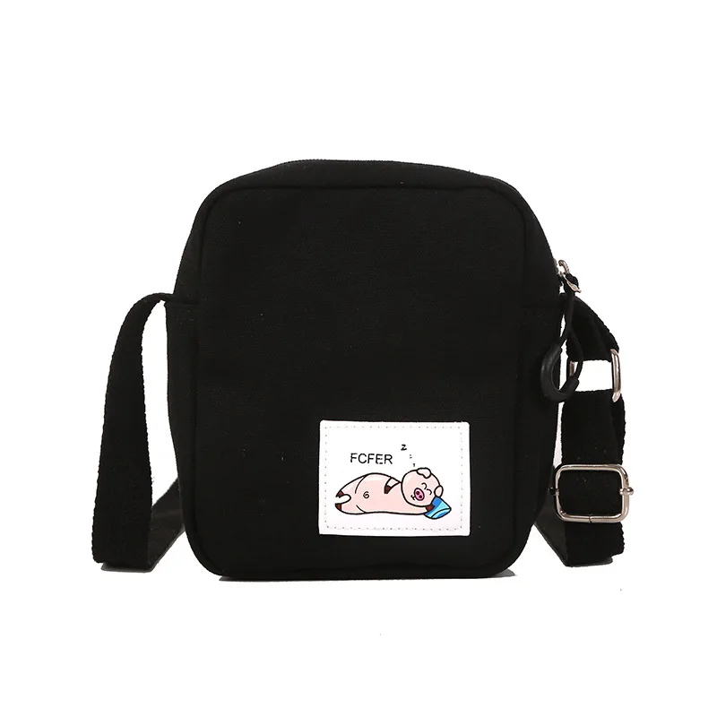 

Women Shoulder Bags Solid Zipper Bags Girls Cute Small Black Canvas Crossbody Bags Female Messenger Bags Bolsos Preppy Style