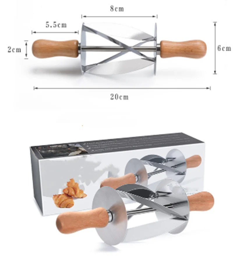 1PC Stainless Steel Rolling Cutter for Making Croissant Bread Wheel Dough Pastry Wooden Handle Baking accessories MZL135