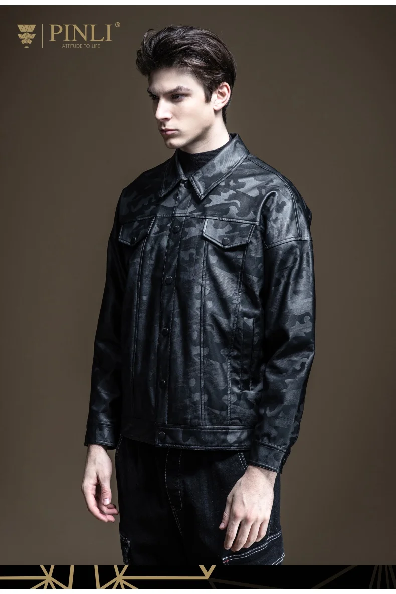 Jaqueta Masculino Топ Лайнер без полиэстера свободные Pinli осень новая мужская куртка из искусственной кожи с отложным воротником влаги B193304220