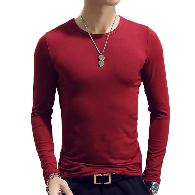 2022 Spring Summer Period Long Sleeve Cultivate Ones Morality Men's T-shirt O-neck Solid Polyester T Shirt Men Red Blue Black