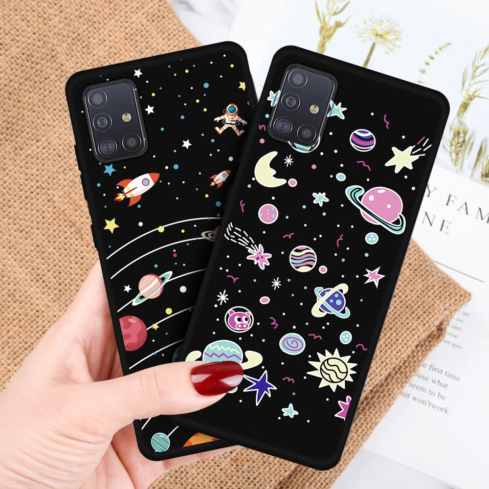 Phone Case For Samsung Galaxy A51 A71 Black Silicone Pattern Case On For Samsung Galaxy A51 A515F A717F A 71 Soft TPU Cover