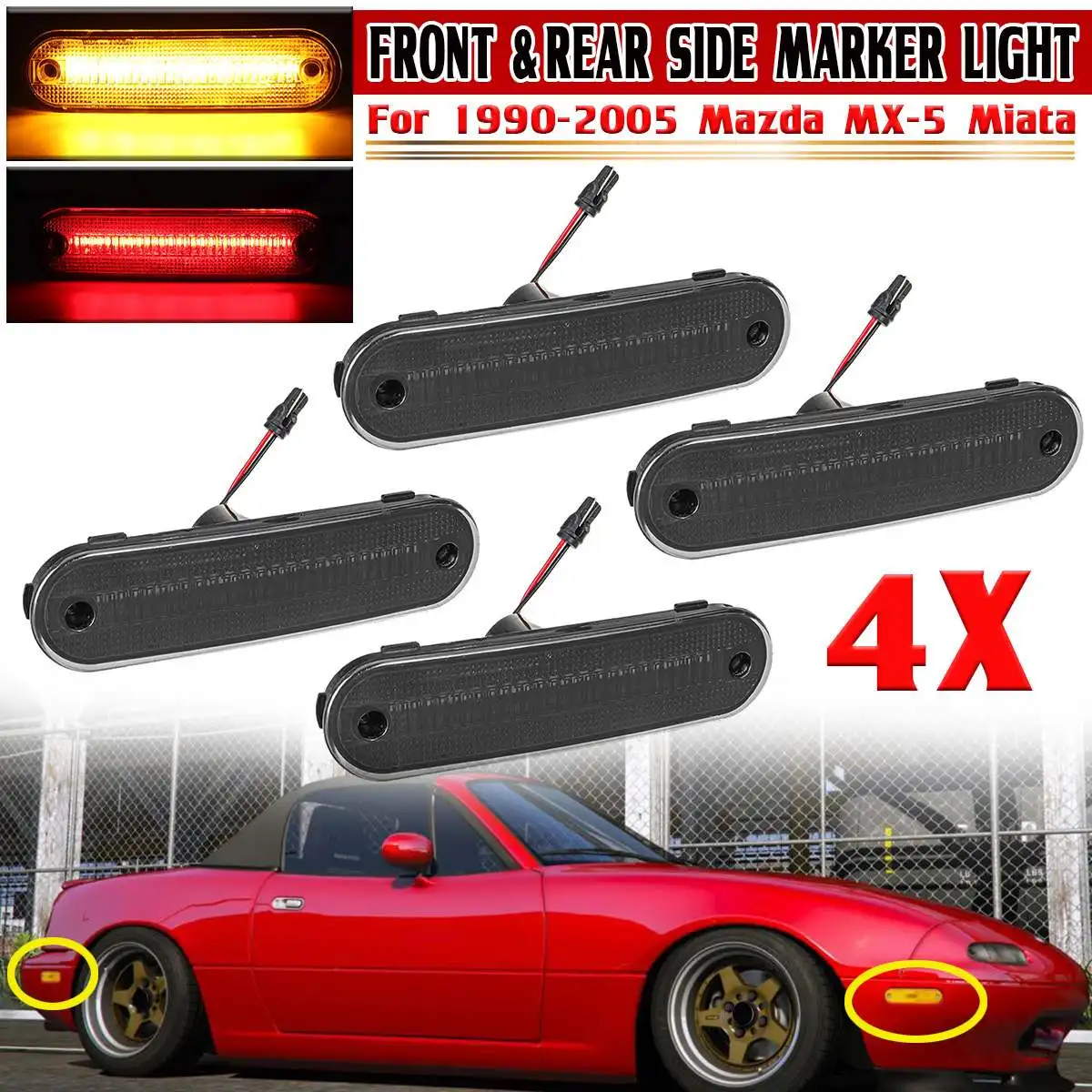4x светодиодный ные передние и задние указатели поворота лампа для Mazda MX-5 Miata 1990-2005