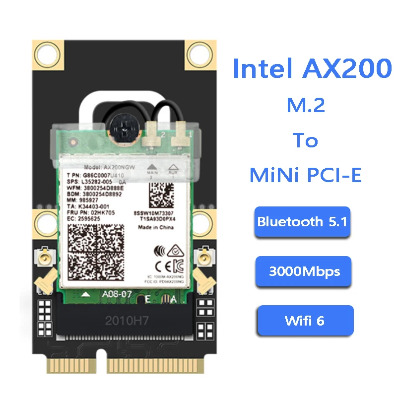 Мини PCI E Wi Fi 6 адаптер Intel AX200 сетевая карта беспроводная 2400 Мбит/с Bluetooth 5 0 AX200NGW