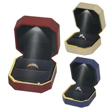 

Octagonal LED Light Ring Jewelry Storage Box Organizer Valentine Day Gift Case