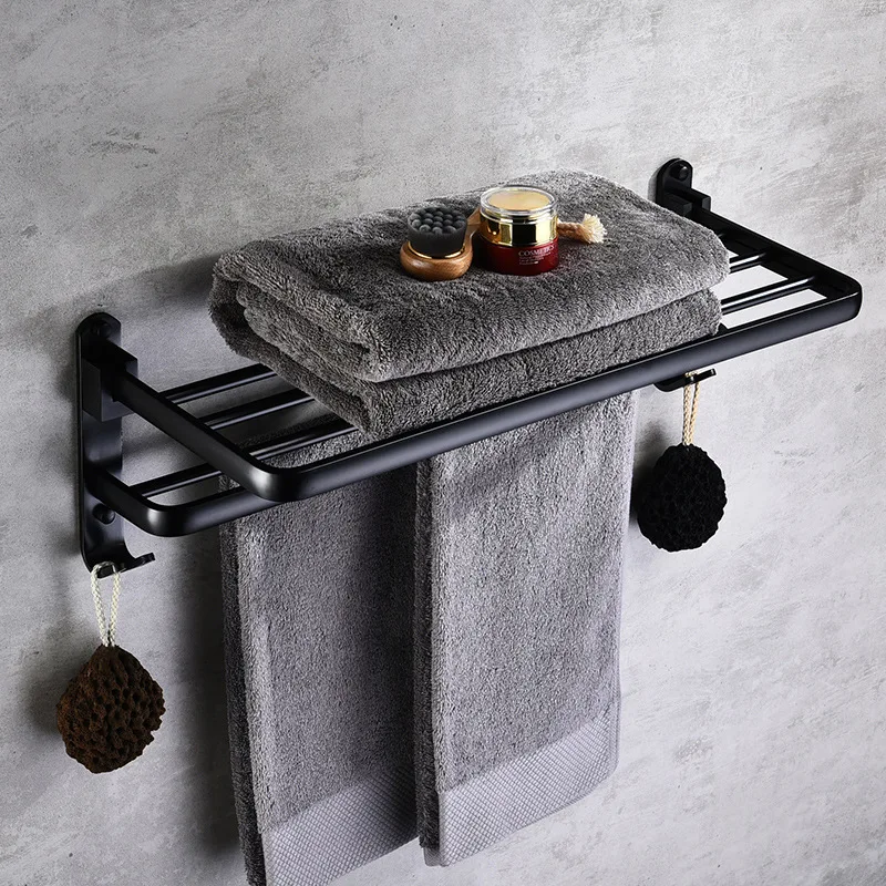 Black 630mm folding towel rack, black aluminum folding towel rack, towel storage rack hung on the wall