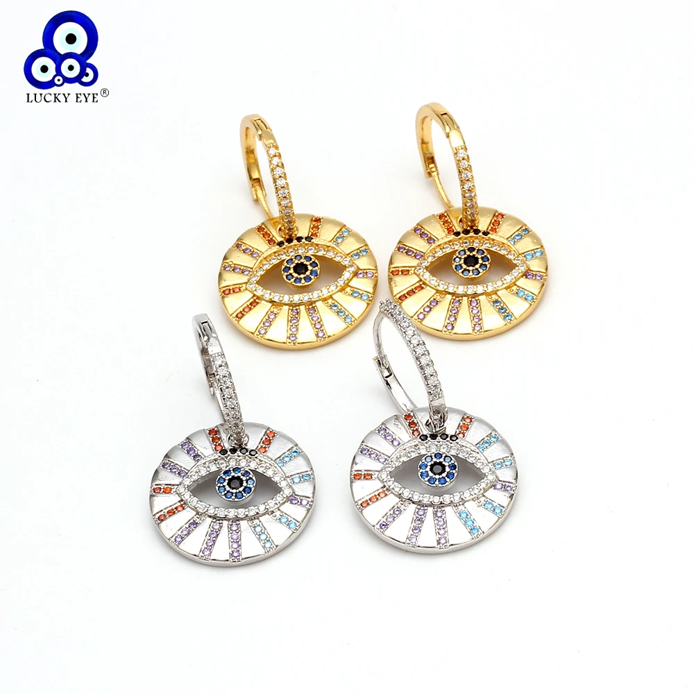 

Lucky Eye Big Hanging Drop Earrings Evil Eye Golden Silver Micro Pave Zircon Dangle Earrings for Women Ladies Jewelry EY6406