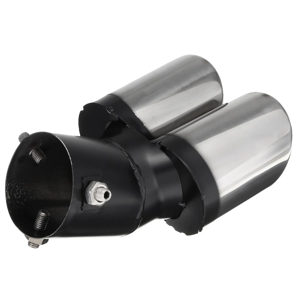 Universal Car Rear Curved Dual Exhaust Muffler Pipe Trim Tips Chrome Tail