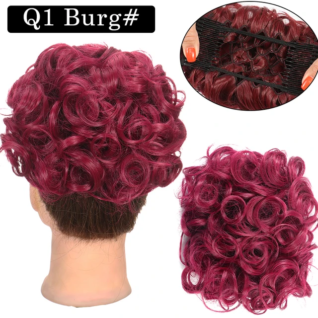 Synthetic Curly Elastic Band Chignon Plastic Comb Clips in Hair Extension Hair Bun Updo Cover Hairpieces Hair Accessories Q1 Burg