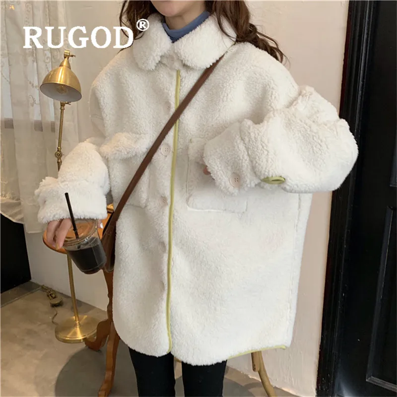 RUGOD корейский стиль сплошной цвет однобортный отложной воротник Mdeium длинное кашемировое пальто на зиму Топы для женщин Мода