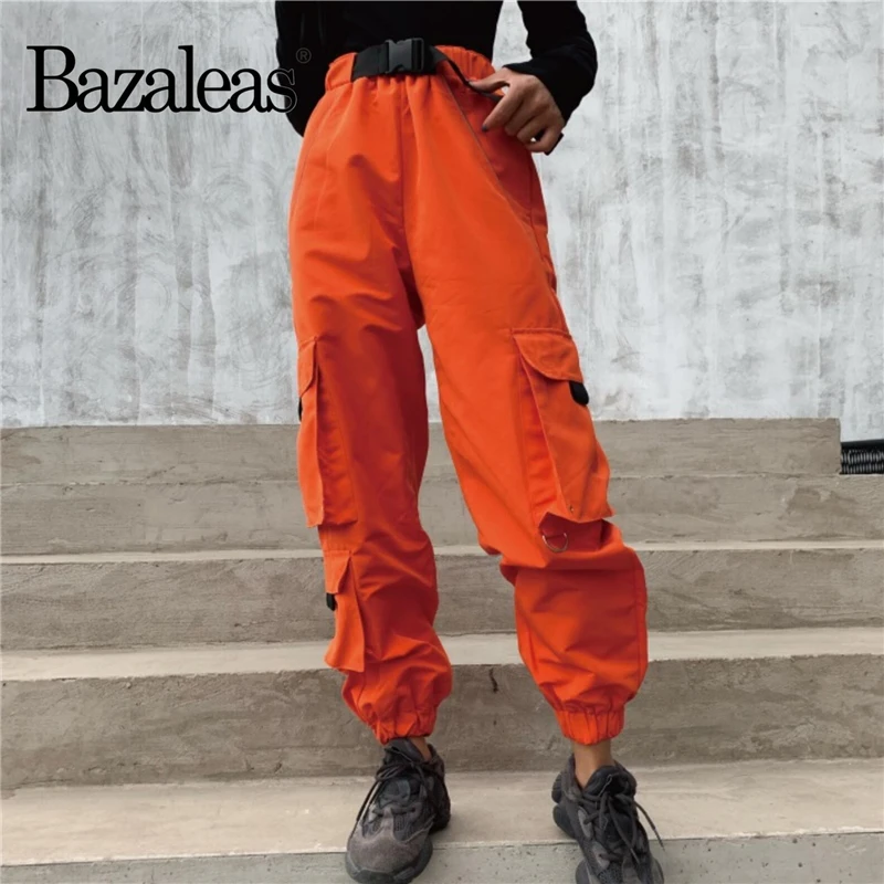 Bazaleas уличная оранжевая облегающие комбинезоны модные широкие брюки mujer glisten мульти-штаны карго с карманами Длинные оранжевые шорты