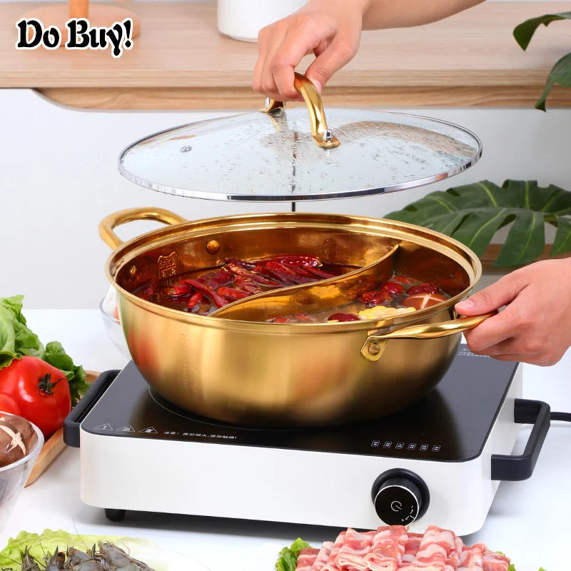 Stainless Steel Divided Hot Pots Fondue Chinese Soup Hotpots Induction  Cooker Cooking Pot Twin Divided Kitchen Accessories - AliExpress