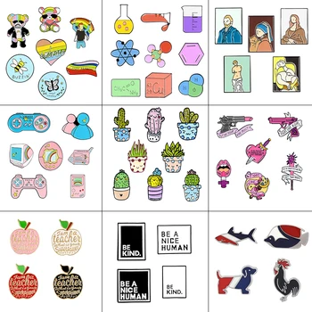 

9pcs/set pin Potted cactus Rainbow bear Chemical Element enamel Game equipment pin brooches badge Shirt bag jewelry Science gift