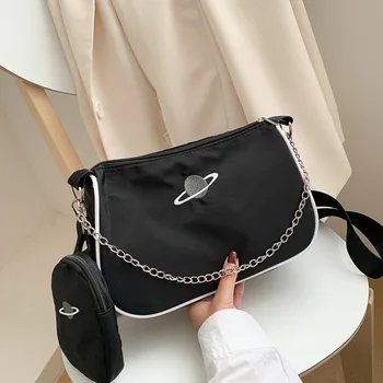 

All-match casual summer shoulder bag Korean version of the chain wide shoulder strap girl bag new style underarm bag nylon bag