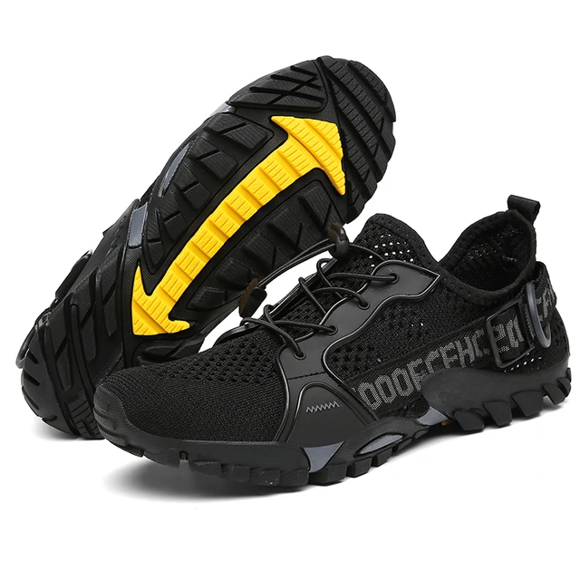 JIEMIAO 2021 Men Women Trekking Hiking Shoes Summer Mesh Breathable Men Sneakers Outdoor Trail Climbing Sports Shoes Size 36-47 black