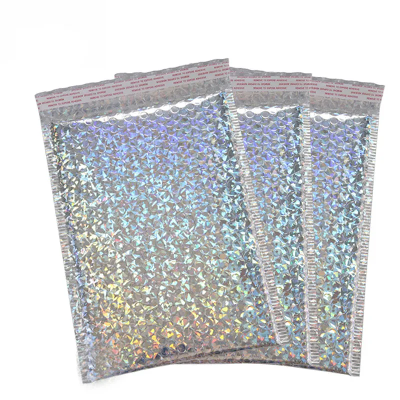 

15*18cm Laser Silver Packaging Shipping Bubble Mailer Gold Foil Plastic Padded Envelope Mailing Packaging Bags Gift Wrap Storage