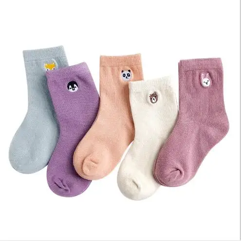 

1-12 Year 5 pairs pack Children's girls socks autumn and winter animals cartoon embroidery socks