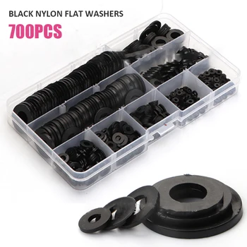 

700Pcs Washers Black Flat M2-M12 Assortment Equipment Gasket Fasteners Nylon Flat Washer Furniture Gasket Repair Tool