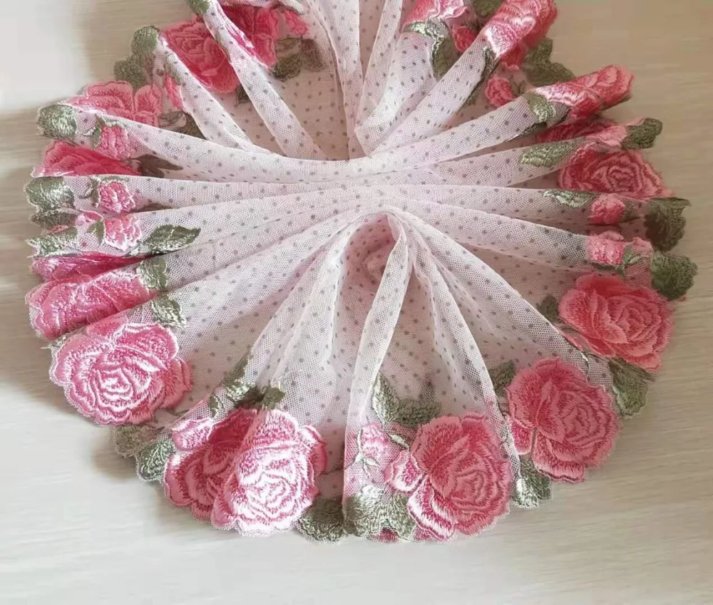 3 цвета, фатиновое кружево в горошек, отделка розовыми розами, Цветочная вышивка, кружево шириной 11,8 дюйма, высокое качество