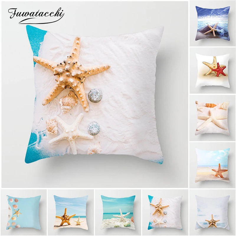 

Fuwatacchi Ocean Beach Decorative Cushion Covers Starfish Pillow Cover for Car Home Chair Decoration Sunligh Pillowcases 45*45cm