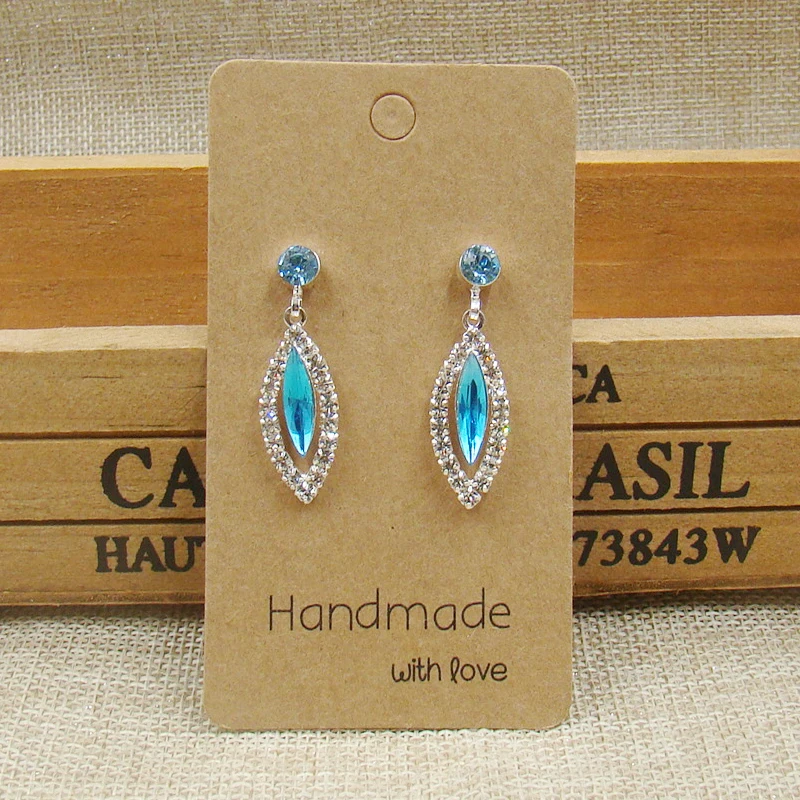 

9*5cm 2018 new kraft stock handmade with love retangular Jewelry Earring packing Cards custom logo cost extra stud Earring Cards